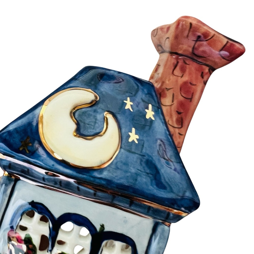 Blue Sky Moonlight Lovers Restaurant Ceramic House Tea Light Candle Holder - Picture 5 of 9